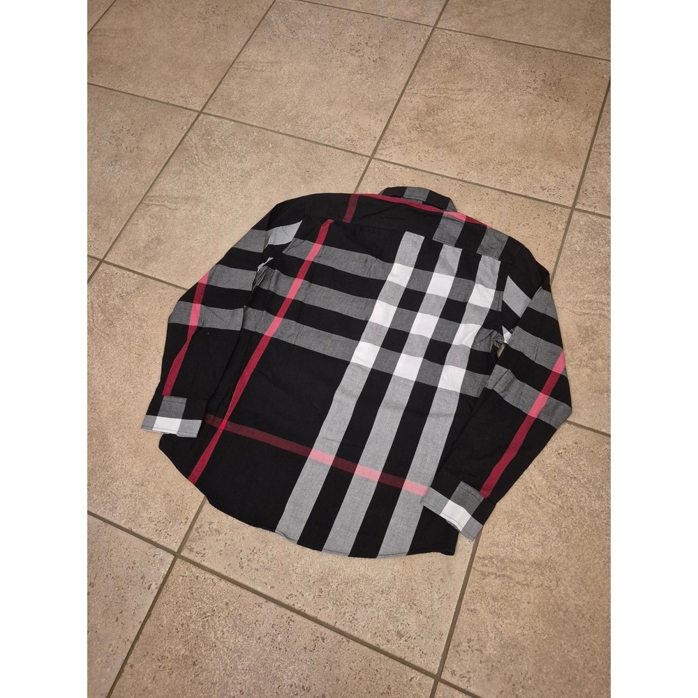 Burberry London England Men's Check Cotton Shirt Long Sleeves Black Red Gray - Picture 13 of 13